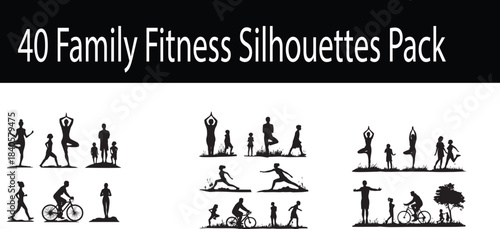Family Fitness Silhouettes – Exercise, Wellness & Active Lifestyle Icons