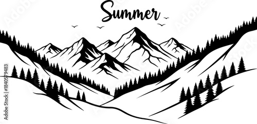 Summer Mountain Adventure Nature  Vector Design