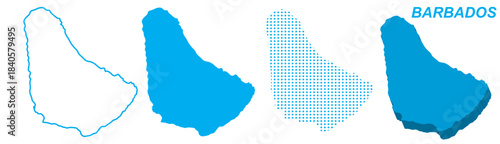Barbados Map Vector Set, Caribbean Outline Silhouette Dotted 3D Solid Shapes, Barbados Country Infographic Template, Editable EPS Barbados Geography
