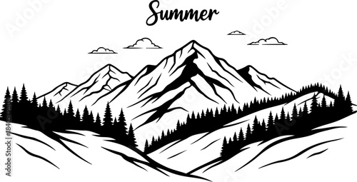 Summer Mountain Adventure Nature  Vector Design