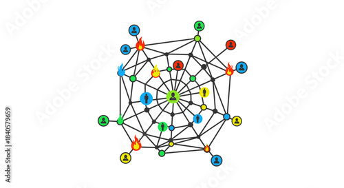 Abstract network of interconnected nodes and lines representing data flow and connections.