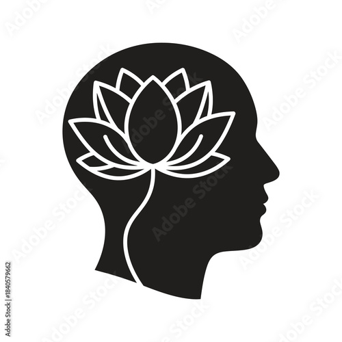 head brain mind icon glyph solid vector intelligence psychology mental health education thinking learning process