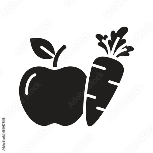 carrot apple icon glyph solid vector nutrition health food fruit vegetable diet healthy eating fresh organic
