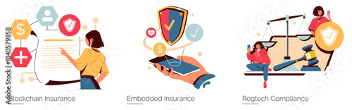 Vector Illustration of Blockchain and Insurance Concepts