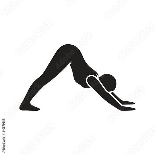Yoga practitioner in downward posture representing stretching, flexibility, strength building, calm breathing, and balanced body wellness lifestyle.