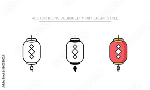 Red Lantern icon set in different style with white background illustration