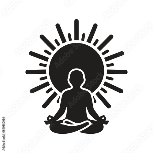sunrise meditation icon glyph solid vector nature morning peace calm relaxation spirituality zen tranquility