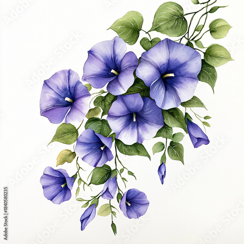 Delicate blue flowers blooming in a serene garden botanical artwork nature close-up tranquil aesthetic