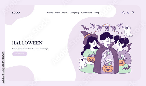 Halloween Celebration Animated Vector with Costumed Friends