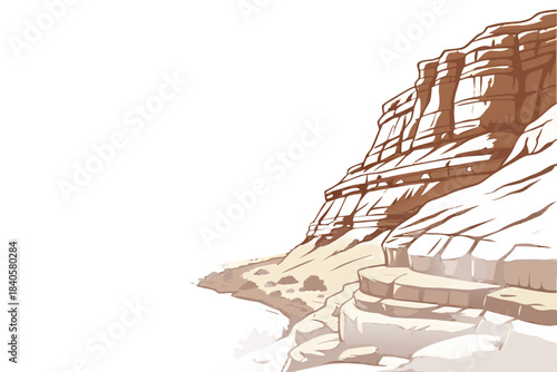 Flat minimalist canyon cross-section with sliced rock layers and subtle gradient depth, transparent background.