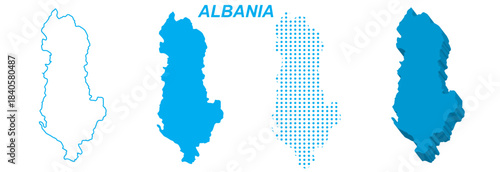 Albania Map Vector Set, European Outline Silhouette Dotted 3D Solid Shapes, Albania Country Infographic Template, Editable EPS Albania Geography