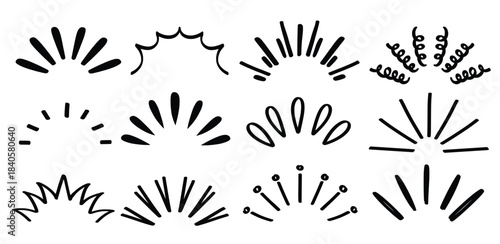 Set of hand drawn surprise rays and sparkles theme Isolated Vector