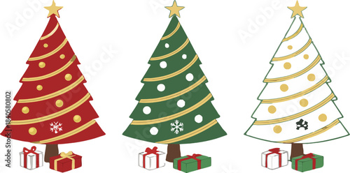 A festive Christmas tree with colorful decorations, lights, and a glittering star, isolated on a clean background for a holiday touch."