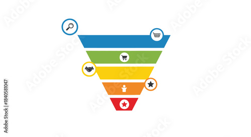 Sales Funnel with Icons Representing Business and Marketing Stages.