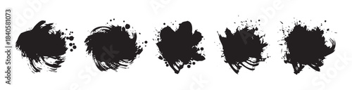 Abstract black ink brush strokes create a dynamic and expressive grunge texture design element for artistic projects and graphic compositions.