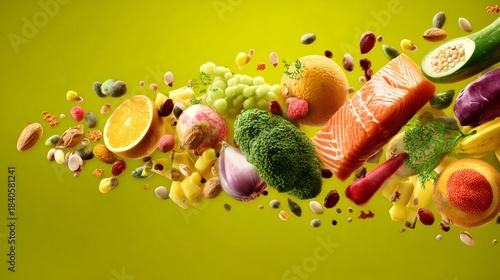 Fresh healthy food ingredients creating a nutritious balanced diet