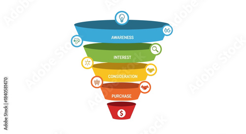 Marketing Sales Funnel Stages Illustration.