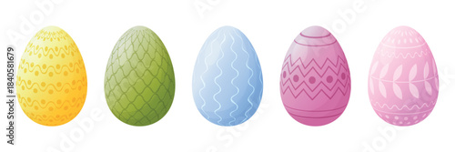 Vector set of Easter eggs. Colorful Easter collection. Painted patterns on eggs. Egg hunt.