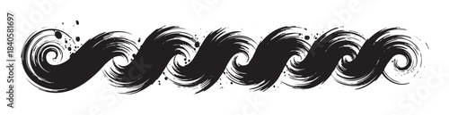 Stylized brushstroke waves create an abstract ink pattern with a dynamic flowing design, showcasing an artistic grunge texture as a decorative element.
