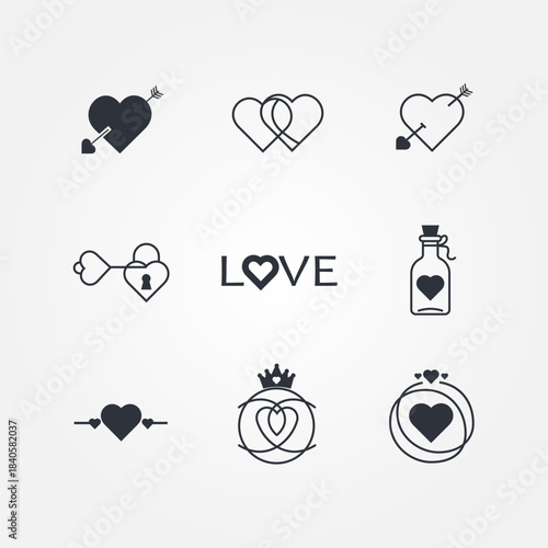 set of valentine's day icons, such as celebration, happy, romantic, heart, love