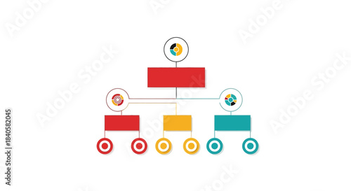 Organizational Chart Structure with Colorful Blocks and Circles.