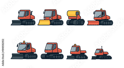Construction vehicles set, bulldozer, excavator, roller, flat vector illustration