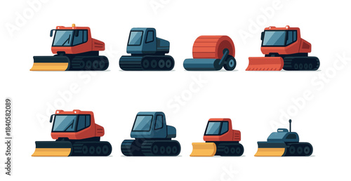Construction vehicles set, bulldozer, excavator, roller, flat vector illustration