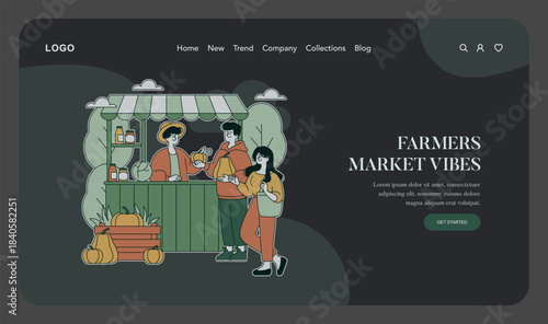 Vector Illustration of People Enjoying Farmers Market