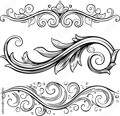 Handcrafted flourish divider featuring smooth natural curves and elegant monochrome decorative line composition