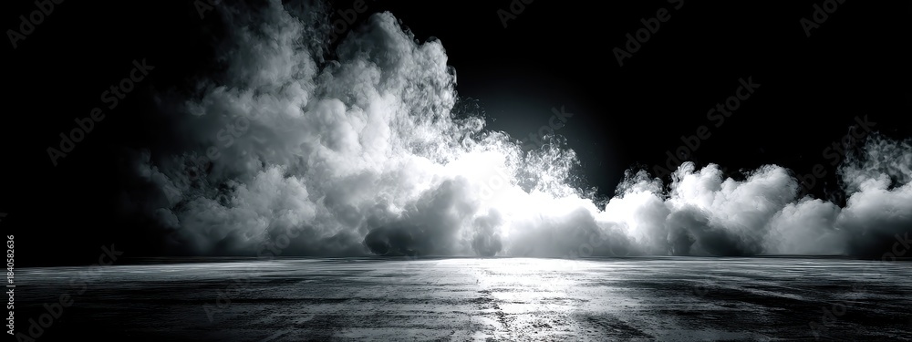 Fototapeta premium dark smoke background black fog floor night light abstract halloween mist horror cloud. texture dark smoke background effect steam stage concrete podium scary product mystery scene spooky backdrop