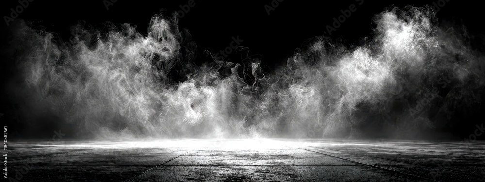 Fototapeta premium dark smoke background black fog floor night light abstract halloween mist horror cloud. texture dark smoke background effect steam stage concrete podium scary product mystery scene spooky backdrop