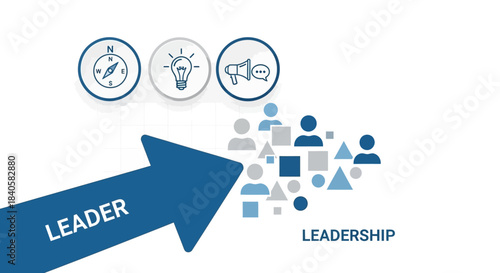 Leader Arrow and Icons Symbolizing Business Strategy and Teamwork.