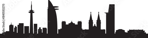 City Skyline of Saigon, featuring iconic landmarks. design Vector black silhouette