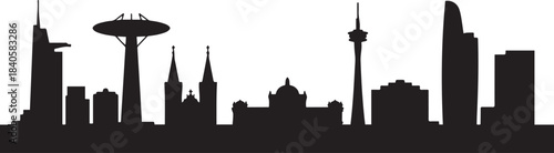 City Skyline of Saigon, featuring iconic landmarks. design Vector black silhouette
