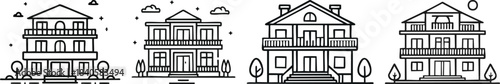 Luxury villa icon showing modern balcony architecture in bold minimal strokes for premium real estate themes