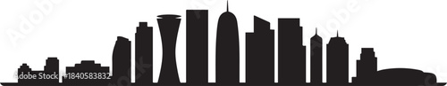 Qatar City buildings skyline. design Vector black silhouette