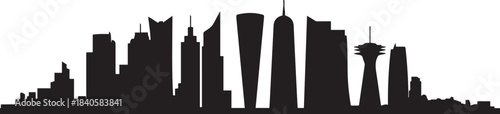 Qatar City buildings skyline. design Vector black silhouette