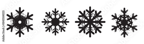 Grunge snowflakes vector icons set featuring various distressed and textured winter symbols perfect for holiday designs and seasonal decorations.