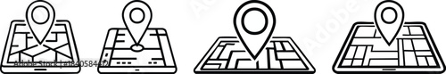 Map navigation icon drawn with simple bold outline representing directional travel and modern location interface design