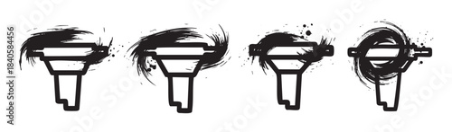 Four abstract cocktail glasses with dynamic brush stroke effects creating a modern and artistic grunge illustration in black and white.