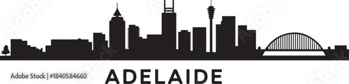 Adelaide skyline silhouette. Adelaide, Australia. Vector illustration. design Vector black silhouette