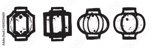 Stylized lanterns with grunge texture are depicted in a graphic illustration, showcasing traditional Asian design elements with a modern, artistic flair for cultural celebrations.