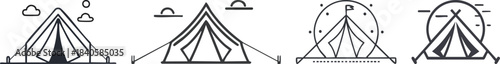 Camping tent icon illustrated in bold rounded strokes representing modern minimal outdoor shelter design concept