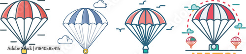 Parachute icon rendered in simplified monoline outline showing clean aviation canopy shape for travel safety designs
