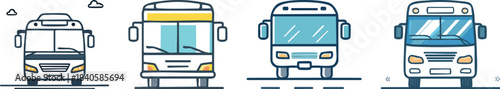 Bus road transport icon depicted with bold clear outline showing minimal shapes for modern vehicle graphic