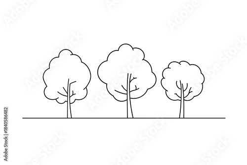Continuous one-line drawing three trees by the road. Tree concept single line drawing design graphic vector illustration