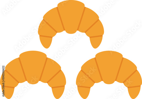 Croissant illustration, three pastries, baked goods, French bakery food, golden bread rolls, breakfast pastry icons, simple cartoon style vector