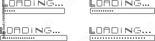 Set of pixelated loading screens. loading progress bar download status icon set