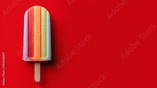 Rainbow Striped Popsicle or Ice Pop on a Red Background with message or copy space