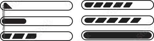 Set of pixelated loading screens. loading progress bar download status icon set